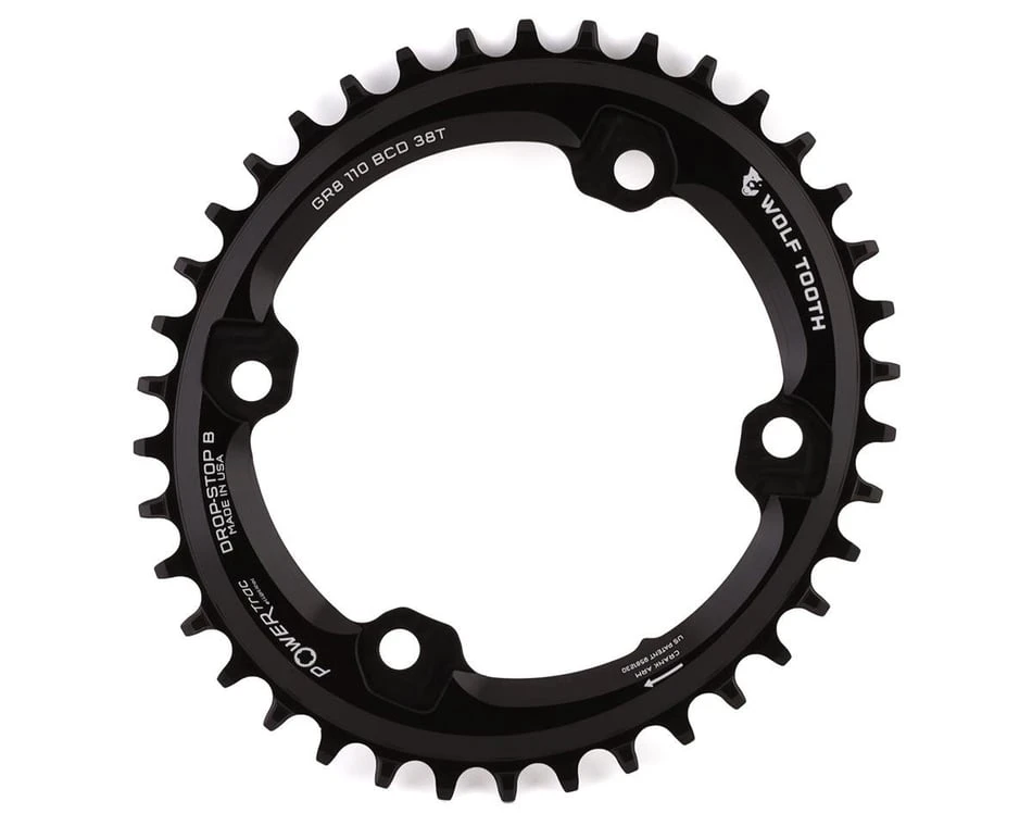 Wolf Tooth Components Elliptical Chainring (Black) (110mm Shimano Asym. BCD) (Drop-Stop B) (Single) (38T) (GRX) 3 Wolf Tooth Components Elliptical Chainring (Black) (110mm Shimano Asym. BCD) (Drop-Stop B) (Single) (38T) (GRX)