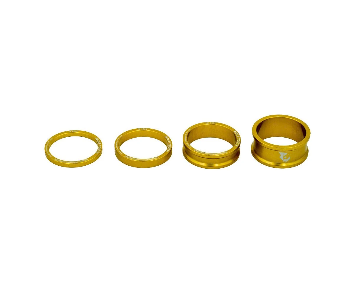 Wolf Tooth Components 1 1/8" Headset Spacer Kit (Gold) (3, 5, 10, 15mm) 3 Wolf Tooth Components 1 1/8" Headset Spacer Kit (Gold) (3, 5, 10, 15mm)