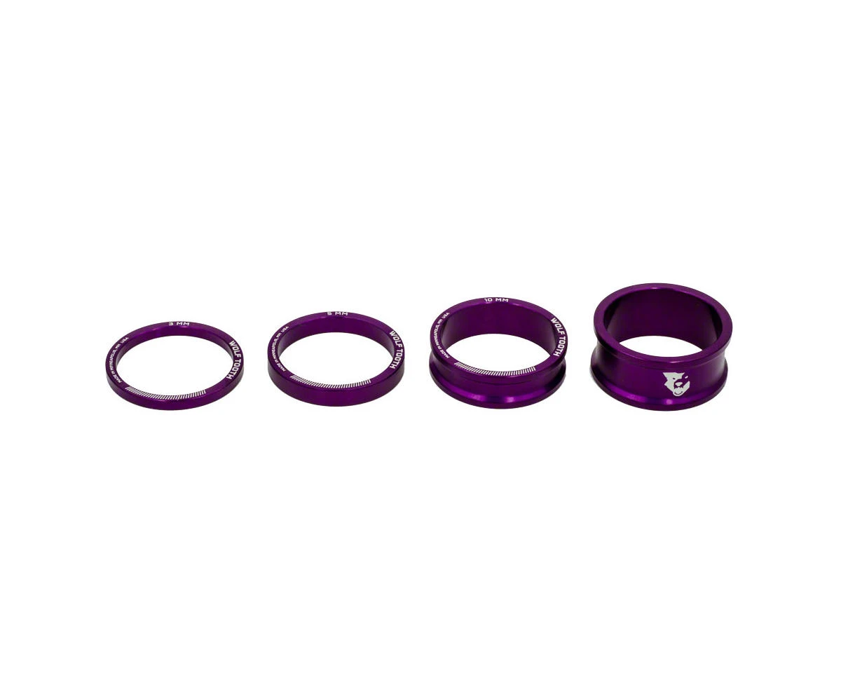 Wolf Tooth Components 1-1/8" Headset Spacer Kit (Purple) (3, 5, 10, 15mm) 3 Wolf Tooth Components 1-1/8" Headset Spacer Kit (Purple) (3, 5, 10, 15mm)