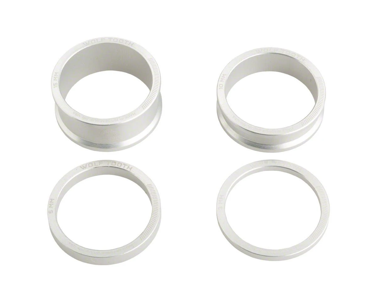 Wolf Tooth Components 1-1/8" Headset Spacer Kit (Silver) (3, 5, 10, 15mm) 3 Wolf Tooth Components 1-1/8" Headset Spacer Kit (Silver) (3, 5, 10, 15mm)